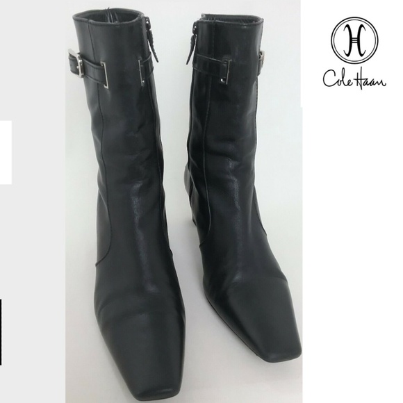 ๐ Cole Haan Black Leather Booties Boot 6ยฝ N Nike - Picture 2 of 12
